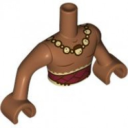 Torso Mini Doll Man Dark Red Sash Belt, Muscle Contours, Tan and Dark Brown Beaded Necklace Pattern, Sienna Arms with Hands: {сиена кафяво}