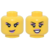 Minifigure, Head Dual Sided Female Black Eyebrows and Eyelashes, Metallic Pink Eye Shadow, Medium Lavender Lips, Smirk / Open Mouth Smile with Teeth Pattern: {ярко жълт}