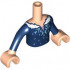 Torso Mini Doll Girl Dark Blue Dress Top with Metallic Light Blue Snowflake and White Fur Collar with Metallic Pink Dots Pattern, Light Nougat Arms with Hands with Dark Blue Long Sleeves: {светло нуга}