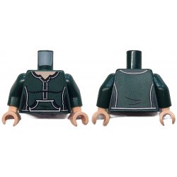 Torso Female Henley Shirt with Black and White Trim, Buttons and Kangaroo Pocket, Light Nougat Neck Pattern / Dark Green Arms / Light Nougat Hands: {земно зелен}