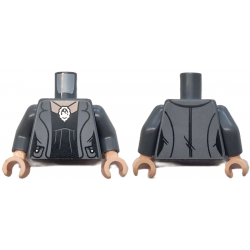 Torso Female Jacket Open with Pockets, Black Top, Silver Pendant Necklace, Light Nougat Neck Pattern / Dark Bluish Gray Arms / Light Nougat Hands: {тъмно каменно сив}