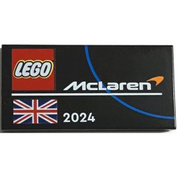 Tile 2 x 4 with LEGO and McLaren Logos, United Kingdom Flag (Union Jack) and White '2024' Pattern: {черен}