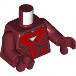 Torso Armor with Metallic Light Blue and White Triangle Arc Reactor, Red Panels, Gold Trim on Back Pattern (Iron Man Mark 6) / Dark Red Arms / Dark Red Hands: {нов тъмно червен}