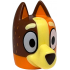 Minifigure, Head, Modified Dog (Cattle) with Curved Ears, Hole on Top with Molded Reddish Brown Top and Bright Light Yellow Muzzle and Markings and Printed Eyes, Eyebrows, Fur, Dark Brown Nose Pattern: {ярко оранжев}