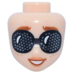 Mini Doll, Head Friends with Dark Orange Eyebrows, Black Goggles with Silver Dots, Nougat Lips and Freckles, and Open Mouth Smile with Teeth Pattern: {светло нуга}