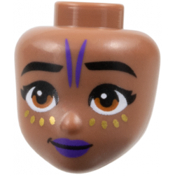 Mini Doll, Head Friends with Black Eyebrows, Dark Orange Eyes, Dark Purple Lips and Tattoo Lines, 8 Gold Cheek Spots Pattern: {умерено кафяв}