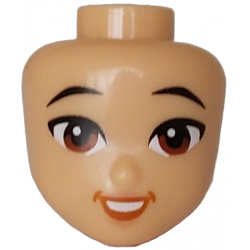 Mini Doll, Head Friends with Black Eyebrows, Reddish Brown Eyes, Nougat Lips, Dark Orange Open Mouth Rounded Smile with Teeth Pattern: {умерен тан}
