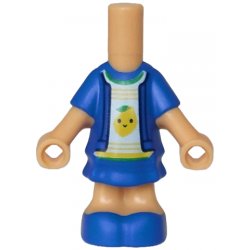 Micro Doll, Body with Molded Blue Short Layered Dress and Shoes and Printed White Shirt with Bright Green Collar and Leaves, Yellow Lemon and Stripes Pattern: {умерен тан}