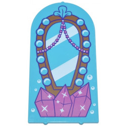 Glass for Door Frame 1 x 6 x 7 Arched with Notches and Rounded Pillars with Mirror with Lights and Medium Nougat Frame, Dark Purple Outline, Dark Pink and White Beads, Crystals, and Sparkles Pattern: {умерено небесносин}