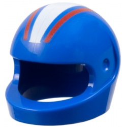 Minifigure, Headgear Helmet Motorcycle (Standard) with White Thick Stripe and Red Thin Stripes Pattern: {ярко син}