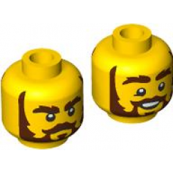 Minifigure, Head Dual Sided Reddish Brown Bushy Eyebrows, Moustache, Beard and Sideburns, Stern / Open Mouth Smile with Top Teeth Pattern: {ярко жълт}