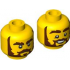 Minifigure, Head Dual Sided Reddish Brown Bushy Eyebrows, Moustache, Beard and Sideburns, Stern / Open Mouth Smile with Top Teeth Pattern: {ярко жълт}
