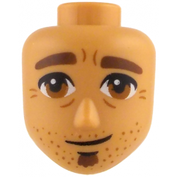 Mini Doll, Head Friends Male Large with Reddish Brown Thick Eyebrows and Goatee, Dark Orange Eyes, Stubble and Wrinkles, Lopsided Closed Mouth Pattern: {нуга}