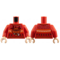 Torso Knit Fair Isle Holiday Sweater with Dark Orange Owl with Candy Cane, Castle Silhouettes and Christmas Trees Pattern / Red Arms / Light Nougat Hands: {ярко червен}