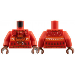 Torso Knit Fair Isle Holiday Sweater with Dark Orange Owl with Candy Cane, Castle Silhouettes and Christmas Trees Pattern / Red Arms / Reddish Brown Hands: {ярко червен}