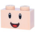 Brick 1 x 2 with Black Eyes, White Glints and Dark Red Open Mouth Smile with Red Tongue Pattern (Super Mario Captain Toad Face): {светло нуга}