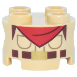 Brick, Round 2 x 2 with Pin Holes with Shirt, Dark Tan Pockets, Reddish Brown Belt with Gold Buckle, Red Bandana Pattern (Super Mario Captain Toad Torso): {тухлено жълт}