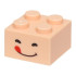 Brick 2 x 2 with Black Closed Eyes and Dark Brown Mouth with Red Tongue Sticking Out Pattern (Super Mario Green Toad Face): {светло нуга}