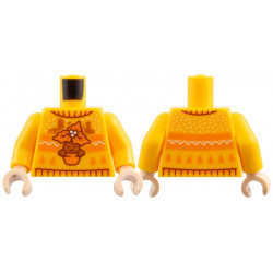 Torso Knit Fair Isle Holiday Sweater with Dark Orange Mandrake in Pot with Leaves, Castle Silhouettes and Christmas Trees Pattern / Bright Light Orange Arms / Light Nougat Hands: {огнено жълто-оранжев}