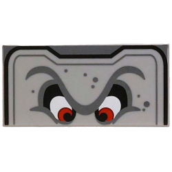 Tile 2 x 4 with Angry Red Eyes, Unibrow, Black and Dark Bluish Gray Border and Spots Pattern (Super Mario Thwomp Upper Face): {умерено каменно сив}