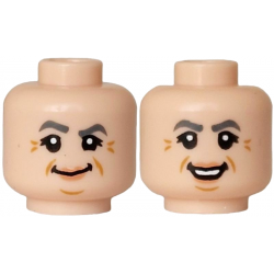 Minifigure, Head Dual Sided Female, Dark Bluish Gray Eyebrows, Nougat Lips, Medium Nougat Chin Dimple, Cheek Lines and Crow's Feet, Smile / Open Mouth Smile Pattern: {светло нуга}