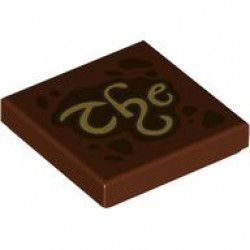 Tile 2 x 2 with Dark Brown Spots and Splatters and Gold Script 'The' Pattern: {червеникаво-кафяв}