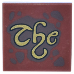 Tile 2 x 2 with Dark Brown Spots and Splatters and Gold Script 'The' Pattern: {червеникаво-кафяв}