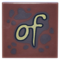 Tile 2 x 2 with Dark Brown Spots and Splatters and Gold Script 'of' Pattern: {червеникаво-кафяв}