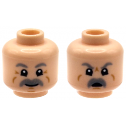 Minifigure, Head Dual Sided Light Bluish Gray Eyebrows and Thick Moustache, Medium Nougat Wrinkles and Cheek Lines, Grin / Angry Open Mouth Pattern: {светло нуга}