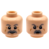 Minifigure, Head Dual Sided Light Bluish Gray Eyebrows and Thick Moustache, Medium Nougat Wrinkles and Cheek Lines, Grin / Angry Open Mouth Pattern: {светло нуга}
