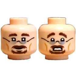 Minifigure, Head Dual Sided Silver Glasses, Dark Brown Eyebrows, Moustache, Goatee, Grin / Scared Open Mouth with Teeth Pattern: {светло нуга}