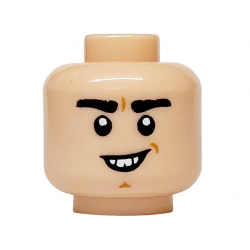 Minifigure, Head Thick Black Eyebrows, Medium Nougat Chin Dimple, Open Mouth Grin with Buck Teeth Pattern: {светло нуга}