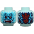 Minifigure, Head Alien Dragon with Medium Azure Face, Red Eyes, Dark Blue Eyebrows and Nostrils, Open Mouth with Fangs and Sharp Teeth, Scales and Swirls on Back Pattern: {аквамарин}