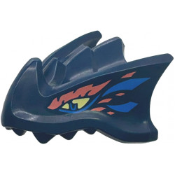Dragon Head (Ninjago) with Stepped Top, Horn and Pin Hole on Back with Bright Light Yellow Eyes, Blue and Coral Markings Pattern: {земно син}