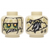 Minifigure, Head Alien Olive Green Face with Dark Green Markings, Bright Light Orange Eyes, Tattered Wrappings with Gold Highlights, Light Bluish Gray Ponytail on Back Pattern: {тухлено жълт}