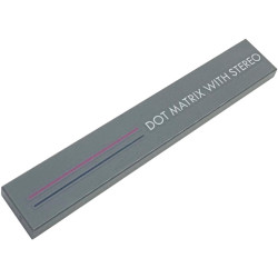 Tile 1 x 6 with Magenta and Dark Blue Stripes and White 'DOT MATRIX WITH STEREO' Pattern: {тъмно каменно сив}