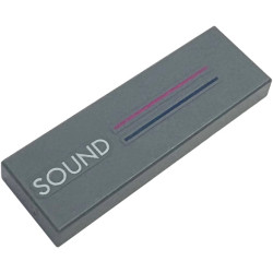 Tile 1 x 3 with Magenta and Dark Blue Stripes and White 'SOUND' Pattern: {тъмно каменно сив}
