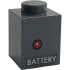 Brick 1 x 1 with Red Light and White 'BATTERY' Pattern: {тъмно каменно сив}
