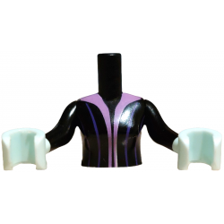Torso Mini Doll Woman Dress Top with Medium Lavender Trim and Dark Purple Stripes Pattern, Light Aqua Arms with Hands with Black Long Sleeves: {черен}
