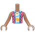 Torso Mini Doll Boy Coral and Magenta Checkered Sleeveless Shirt Open over White Undershirt with Bright Light Orange and Medium Azure Shapes Pattern, Medium Nougat Arms with Hands: {умерен нуга}