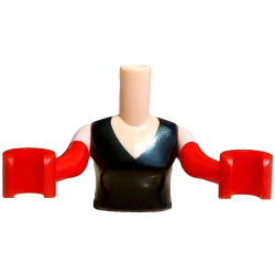 Torso Mini Doll Woman Black Tank Top Pattern, Light Nougat Arms with Hands with Red Long Gloves: {светло нуга}