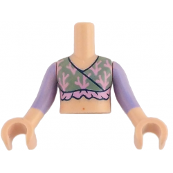 Torso Mini Doll Girl Sand Green Top with Bright Pink Twigs and Ruffle Pattern, Light Nougat Arms with Hands with Lavender Long Sleeves: {светло нуга}