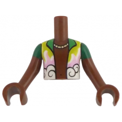 Torso Mini Doll Boy Bright Green, Bright Pink, Lime and White Shirt Open and Necklace Pattern, Reddish Brown Arms with Hands with Green Short Sleeves: {червеникаво-кафяв}