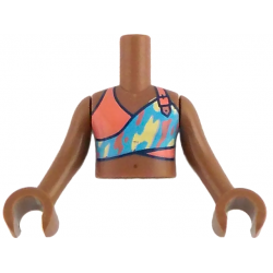 Torso Mini Doll Girl Coral, Medium Azure and Bright Light Yellow Sleeveless Tank Top Short Pattern, Medium Brown Arms with Hands: {умерено кафяв}
