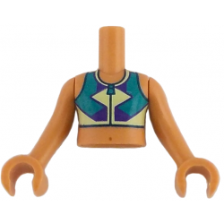 Torso Mini Doll Girl Dark Turquoise, Yellowish Green and Dark Purple Sleeveless Top Short with Zipper Pattern, Nougat Arms with Hands: {нуга}