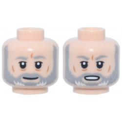 Minifigure, Head Dual Sided Light Bluish Gray and White Full Beard and Eyebrows, Dark Orange Wrinkles, Slight Smile / Open Mouth Scowl Pattern (Obi-Wan Kenobi): {светло нуга}