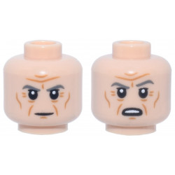 Minifigure, Head Dual Sided Dark Bluish Gray Eyebrows, Dark Orange Wrinkles, Stern / Open Mouth Scowl Pattern (Grand Moff Tarkin): {светло нуга}