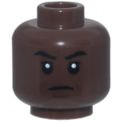 Minifigure, Head Black Eyebrows, Dark Brown Chin Dimple and Creases, Closed Mouth Frown Pattern: {умбра}