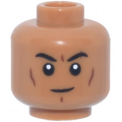 Minifigure, Head Black Eyebrows, Reddish Brown Cheek Lines and Chin Dimple, Slight Smile Pattern: {умерен нуга}