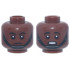 Minifigure, Head Dual Sided Black Eyebrows, Chin Strap, Neutral / Scared Open Mouth with Teeth Pattern: {червеникаво-кафяв}